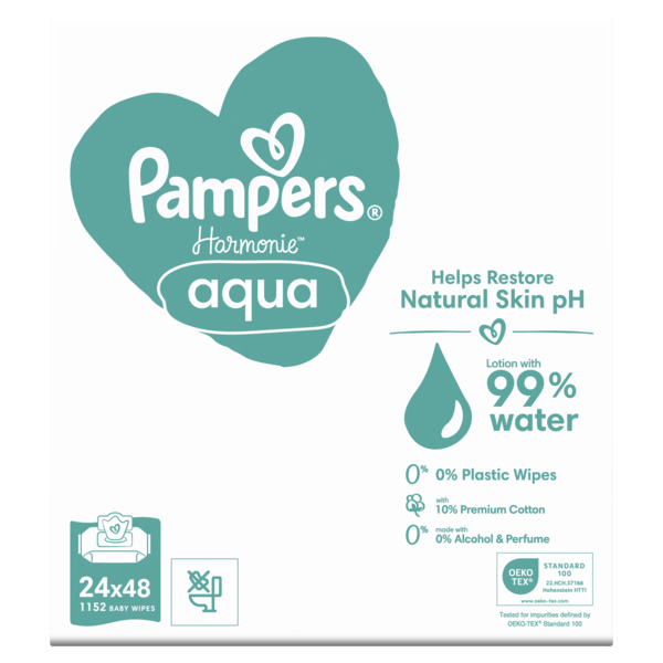 Дитячі вологі серветки Pampers Harmonie Aqua, 1152 шт. (24 уп. по 48 шт.) - Pampik - 2