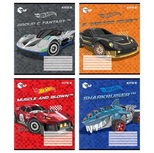 Набір зошитів Kite Hot Wheels А5, в косу лінію, 12 аркушів, 25 шт. (HW24-235) - Pampik
