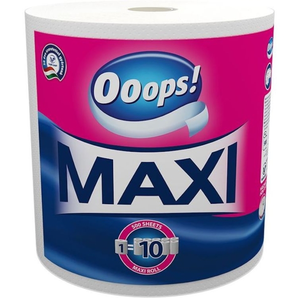 Бумажные полотенца Ooops! Maxi двухслойные, 500 отрывов, 1 рулон - Pampik