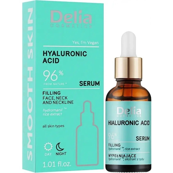 Увлажняющая сыворотка для лица, шеи и зоны декольте Delia Cosmetics Serum с гиалуроновой кислотой 30 мл - Pampik