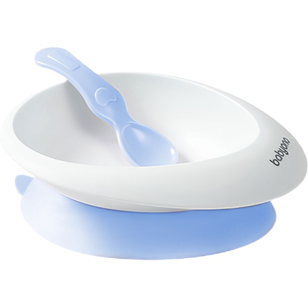 Мисочка BabyOno с присоской и ложечкой, небесно-голубая (1077/04) - Pampik