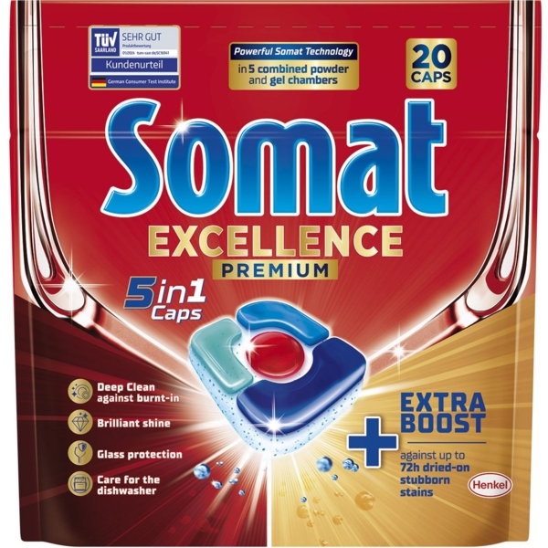 Капсули для посудомийної машини Somat Exellence 5 в 1, 20 шт. - Pampik