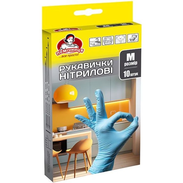 Рукавички нітрилові Помічниця, розмір М, 10 шт., синій - Pampik