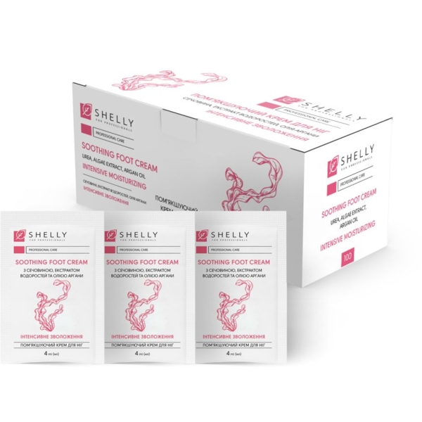 Крем для ніг Shelly пом'якшуючий з сечовиною, екстрактом водоростей і маслом аргани, 400 мл (4 мл х 100 шт.) - Pampik