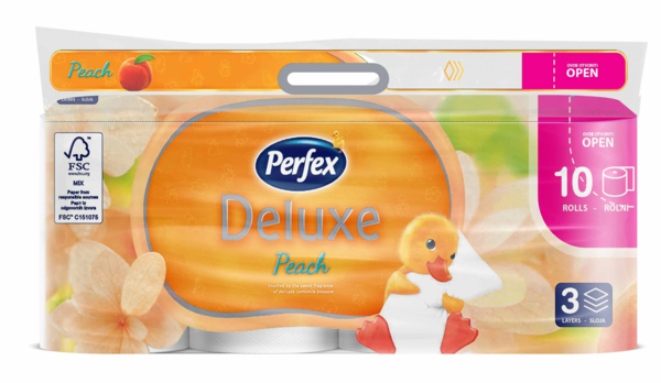 Тришаровий туалетний папір Perfex Delux Персик, білий, 10 рулонів - Pampik