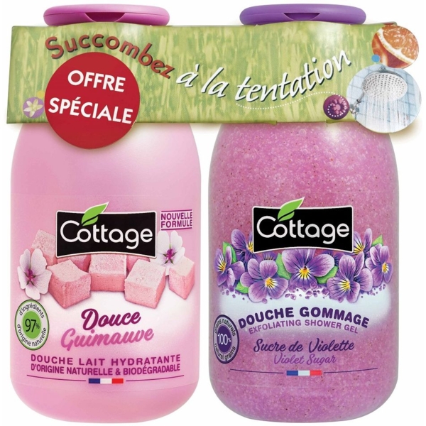 Набор Cottage Sweet Marshmallow & Violet молочко для душа 250 мл и гель-эксфолиант 270 мл - Pampik