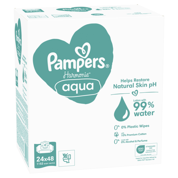 Дитячі вологі серветки Pampers Harmonie Aqua, 1152 шт. (24 уп. по 48 шт.) - Pampik - 3