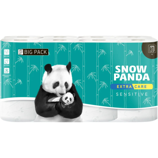 Тришаровий туалетний папір Сніжна Панда Extra Care Sensitive, 16 рулонів - Pampik