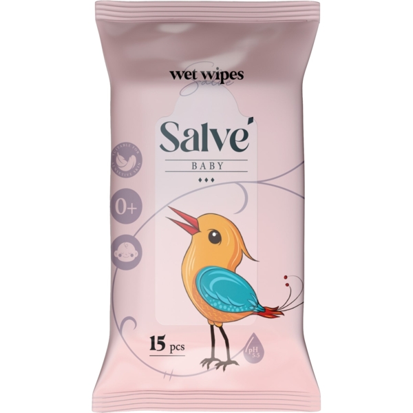 Детские влажные салфетки Salve розовые, 15 шт. - Pampik