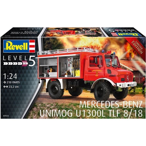Сборная модель Revell Пожарная машина Mercedes-Benz Unimog U1300L TLF 8/18 уровень 5, масштаб 1:24, 210 деталей (RVL-07512) - Pampik - 12