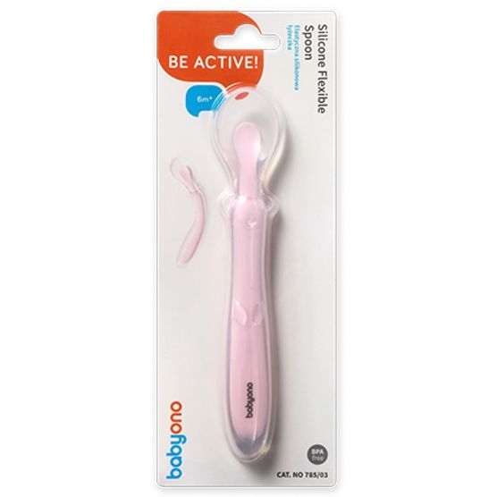 Ложка силиконовая BabyOno эластичная, розовый (785/03) - Pampik