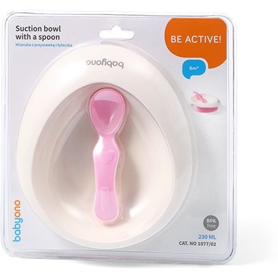 Мисочка BabyOno з присоскою та ложечкою, рожева (1077/02) - Pampik - 5