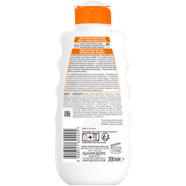 Cонцезахисне водостійке молочко Garnier Ambre Solaire проти сухості шкіри тіла та обличчя SPF 50+ 200 мл - Pampik - 2