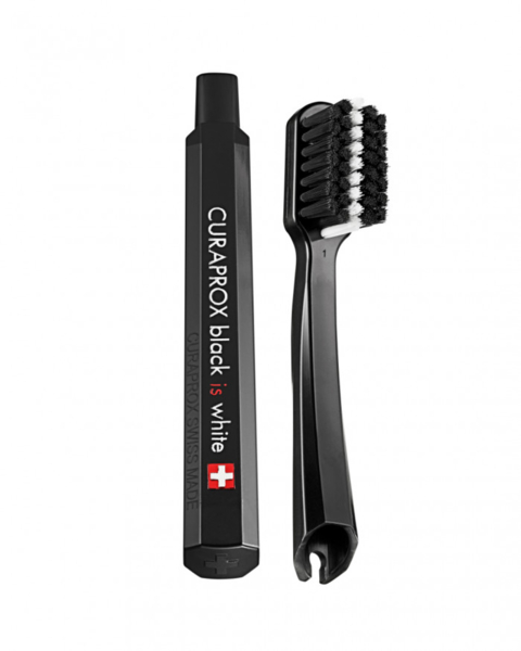 Дорожній набір для догляду за ротовою порожниною Curaprox Travel Set Black is White: Розкладна щітка CS5460 Ultra Soft + Зубна паста з активованим вугіллям Black is White 10 мл + Йоржики + Тревел-кейс - Pampik - 2