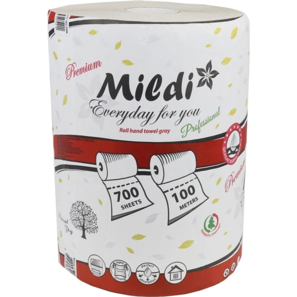 Паперові рушники Mildi Premium одношарові, 100 метрів, 700 відривів, сірий - Pampik