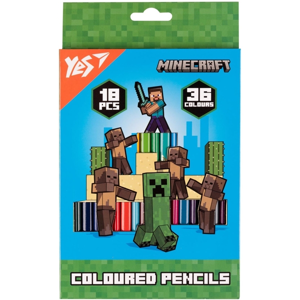 Цветные карандаши Yes Minecraft. Heroes двухсторонние 18 шт. 36 цветов (290750) - Pampik