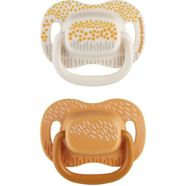 Силиконовая симметричная пустышка Canpol babies Mountains, 0-6 месяцев, 2 шт., желтый (34/930_yel) - Pampik