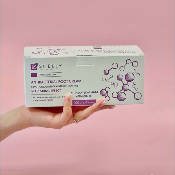 Крем для ніг Shelly антибактеріальний з іонами срібла, екстрактом зеленого чаю і ментолом, 400 мл (4 мл по 100 шт.) - Pampik - 5