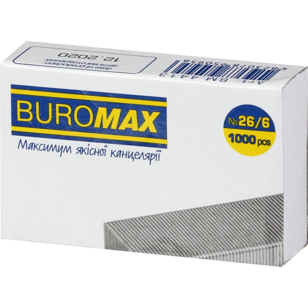 Скоби для степлерів Buromax Люкс №26/6 1000 шт. (BM.4413) - Pampik