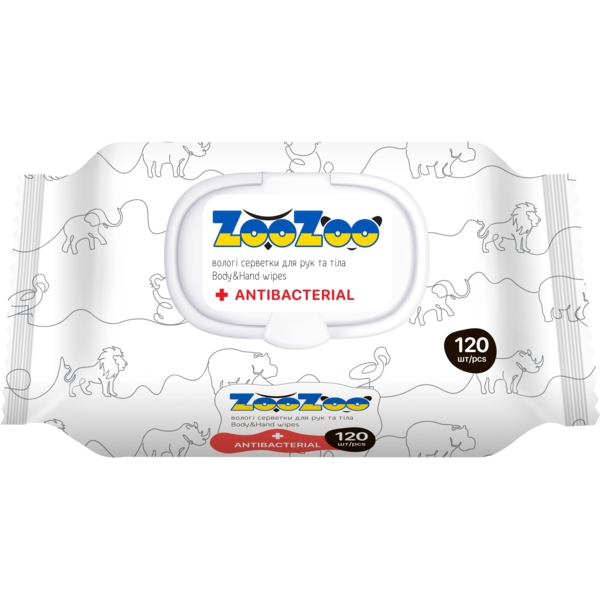 Серветки вологі для рук та тіла ZooZoo Антибактеріальні, 120 шт. - Pampik
