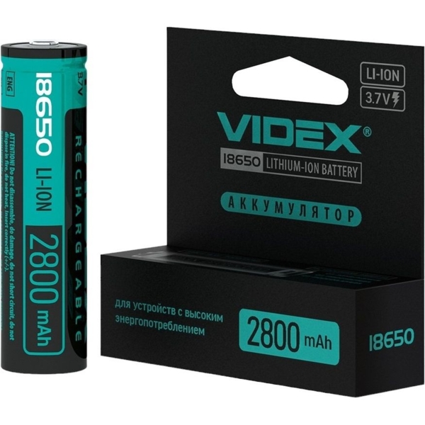 Акумулятор Videx Li-ion 18650-P, 2800 mAh color box, із захистом, 1 шт. (18650-P/2800/1CB) - Pampik