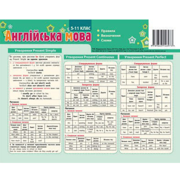 Картонка-підказка Зірка Англійська мова 5-11 клас 20х15 см 4 сторінки (286298) - Pampik