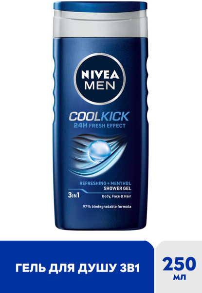 Гель для душу Nivea Men Cool Kick з ментолом, 250 мл - Pampik - 3
