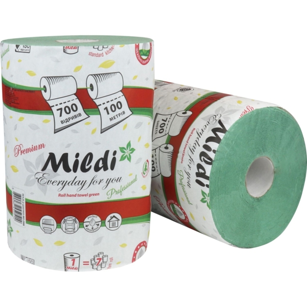 Паперові рушники Mildi Premium одношарові, 100 метрів, 700 відривів, зелений - Pampik - 2