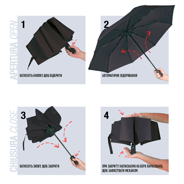Зонтик Perletti Ombrelli складной автоматический с системой антиветер черный (96009-01) - Pampik - 8