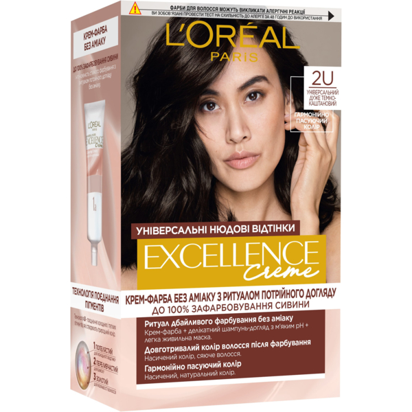 Стійка крем-фарба для волосся L'Oreal Paris Excellence Crème Universal Nudes 2U Універсальний дуже темно-каштановий 192 мл - Pampik