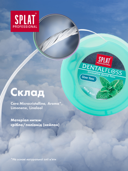 Нитка зубна Splat Professional Dental Floss Mint & Silver з волокнами срібла та м'ятою, 30 м - Pampik - 10