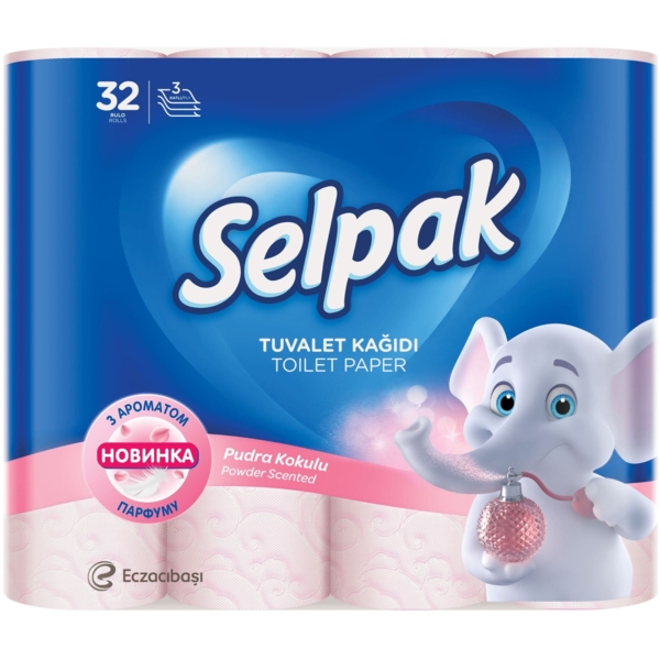 Туалетная бумага Selpak Powder, трехслойная, 32 рулона - Pampik