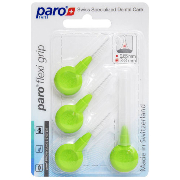 Міжзубні йоршики Paro Swiss Flexi Grip середні конічні 3/8 мм 4 шт. салатові (Esro AG) - Pampik