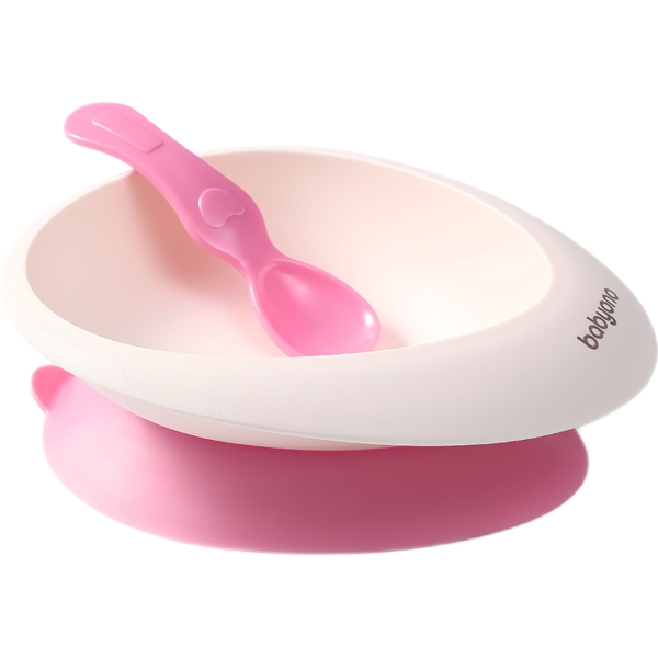 Мисочка BabyOno з присоскою та ложечкою, рожева (1077/02) - Pampik