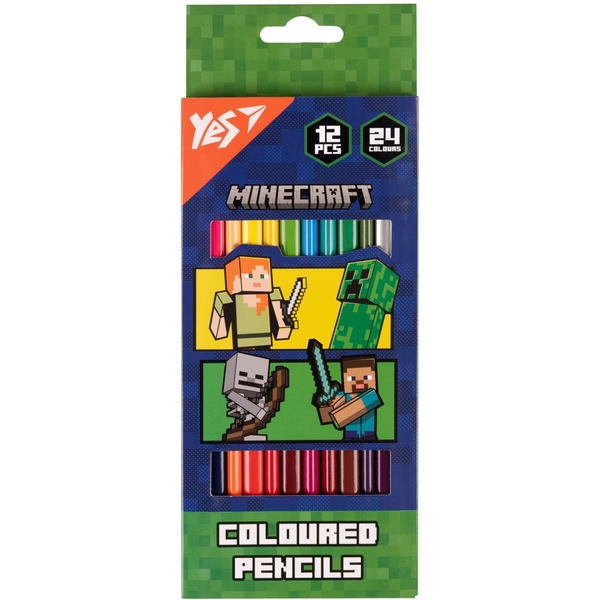 Олівці кольорові Yes Minecraft. Heroes двосторонні, 12 шт., 24 кольори (290744) - Pampik