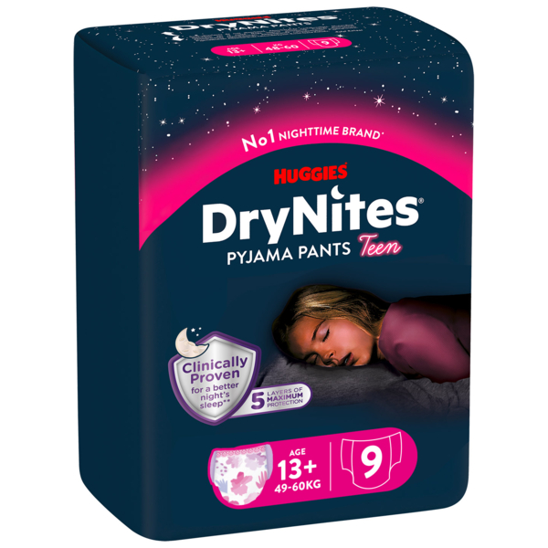 Підгузки-трусики для дівчаток Huggies DryNites 13+ років (49-60 кг), 9 шт. - Pampik