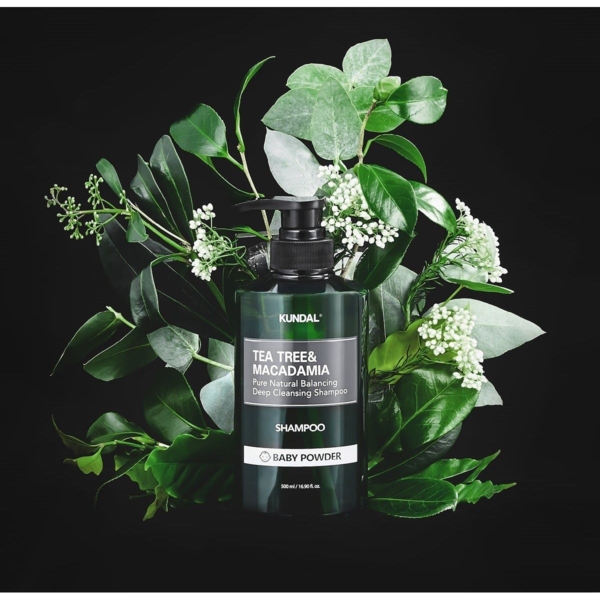 Шампунь для волосся Kundal Tea Tree & Macadamia Deep Cleansing Shampoo Baby Powder проти лупи натуральний, 500 мл - Pampik - 3