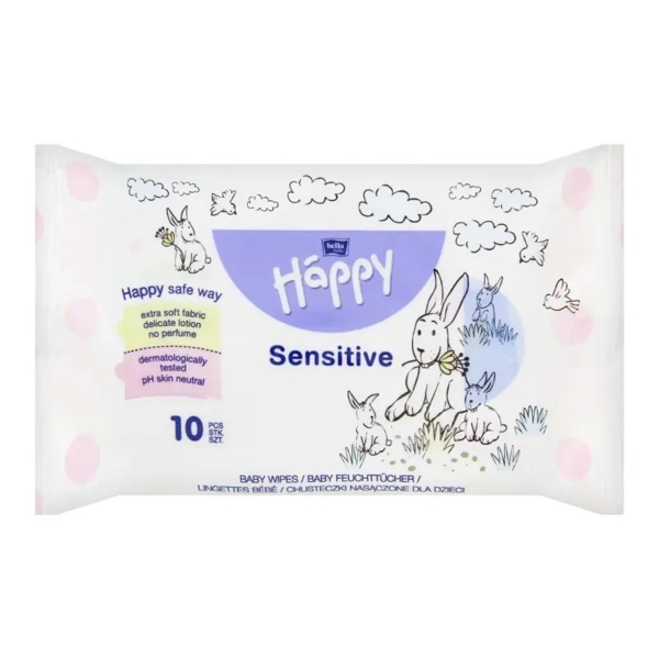 Вологі серветки Bella Baby Happy Sensetive & Aloe Vera, 10 шт. - Pampik