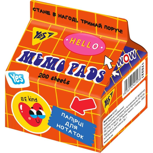 Бумага для заметок Yes Tetra Pak Sticky mood 7х7.5 см 200 листов (170321) - Pampik