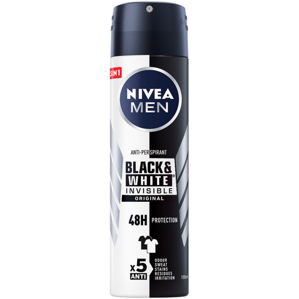 Антиперспірант Nivea Men Чорне та Біле Невидимий Original, спрей, 150 мл - Pampik