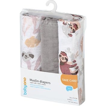 Пелюшки муслінові бавовняні BabyOno, сірі, 70х70 см, 3 шт. (348/10) - Pampik - 4