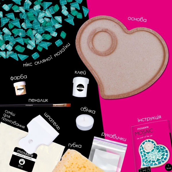 Набір для творчості Mosaaro Мозаїка кришталеве скло Підсвічник Серце (MA1011) - Pampik - 4