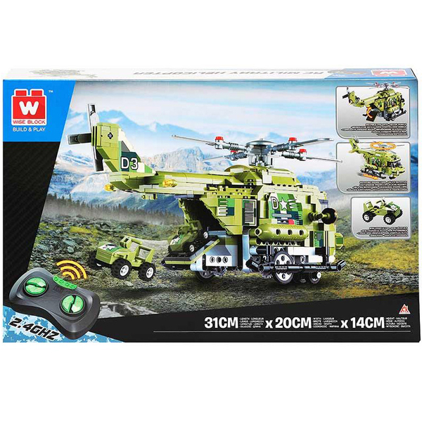 Машинка-конструктор делюкс на дистанційному керуванні Wise Block Військовий гелікоптер 676 деталей (EU389802) - Pampik - 9