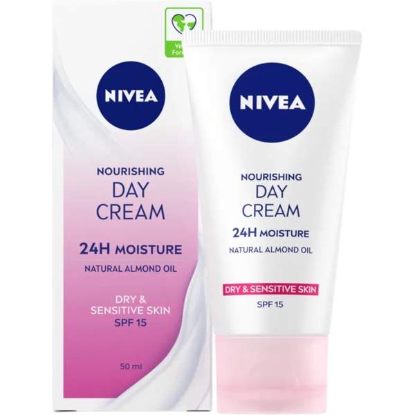 Питательный дневной крем Nivea SPF 15 Интенсивное увлажнение 24 часа для сухой и чувствительной кожи 50 мл - Pampik