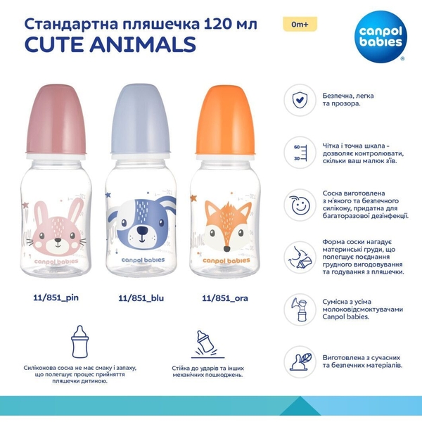 Пляшечка Canpol Babies Cute Animals 120 мл. (11/851_blu) - Pampik - 4