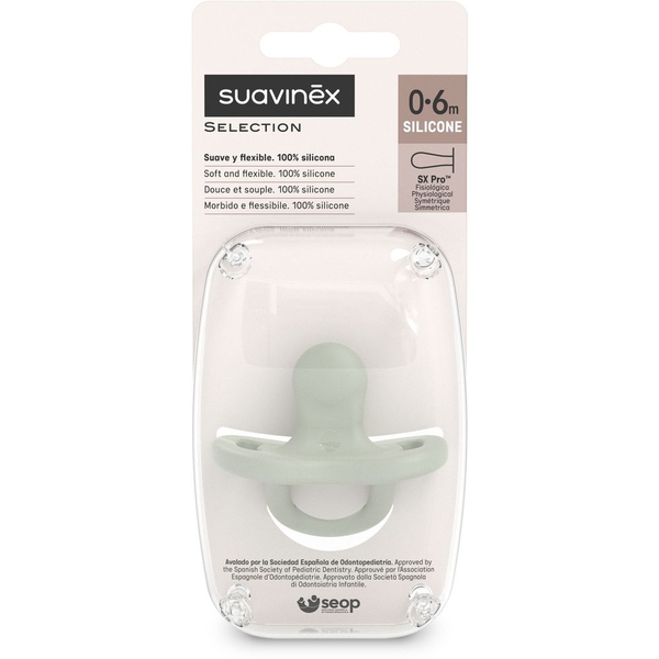 Пустушка Suavinex Colour Essence силіконова фізіологічна, 0-6 місяців, зелений (308096) - Pampik - 2