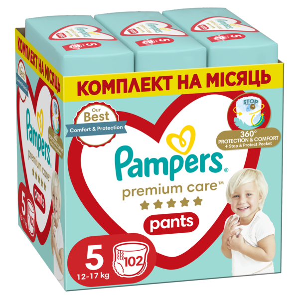 Підгузки-трусики Pampers Premium Care Pants 5 (12-17 кг), 102 шт. - Pampik