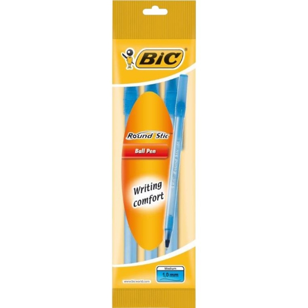 Набор шариковых ручек BIC Round Stic M синий 0.32 мм 3 шт. (516849) - Pampik