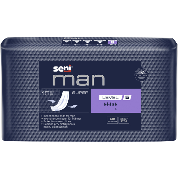 Прокладки урологічні Seni Man Super Level 5 для чоловіків, 15 шт. - Pampik