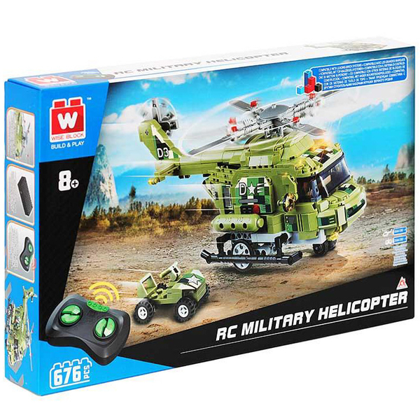 Машинка-конструктор делюкс на дистанційному керуванні Wise Block Військовий гелікоптер 676 деталей (EU389802) - Pampik - 7